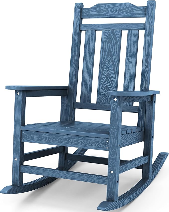SERWALL Oversized Rocking Chair Outdoor, HDPE Outdoor Rocking Chair, Blue SERWALL