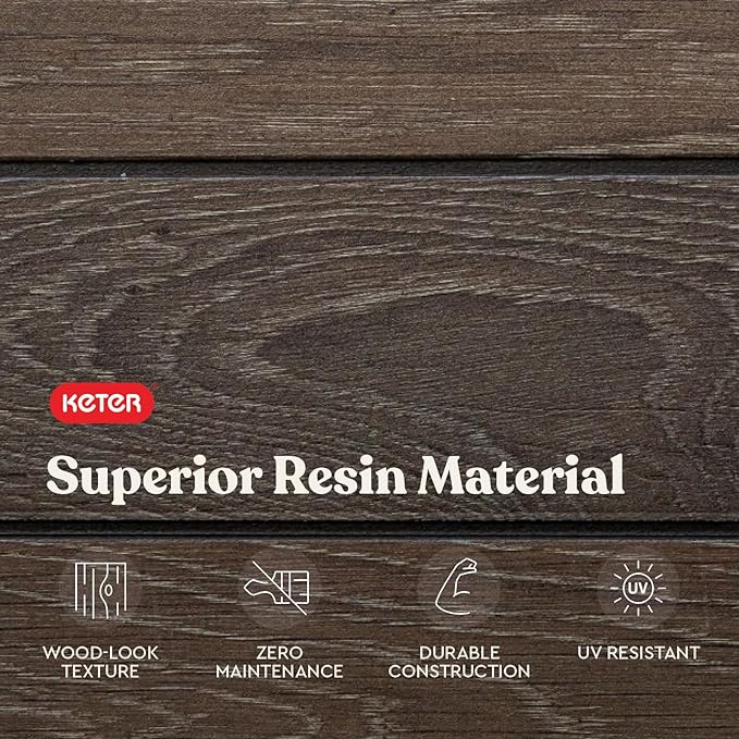 Keter Signature 60 Gallon Storage Bench Deck Box for Patio Furniture, Front Porch Decor and Outdoor Seating – Perfect to Store Garden Tools, Walnut Keter