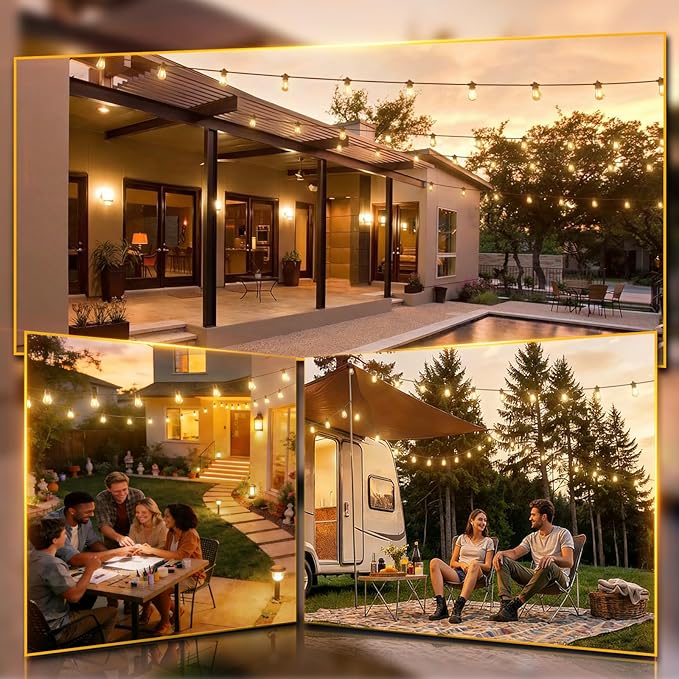addlon 200FT(4-Pack*50FT) LED Outdoor String Lights with Edison Shatterproof Bulbs, Heavy-Duty and Weatherproof Strand, Commercial Grade Patio Lights, Decorative for Garden or Patio, Black addlon