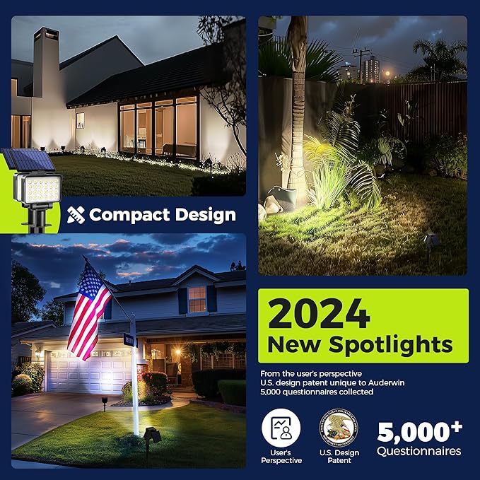 Solar Spot Lights Outdoor Waterproof for Flag, Tree, House, Garden, Yard, 3 Brightness Modes Solar Powered Landscape Spotlights 4 Pack Cool White COOZAMING