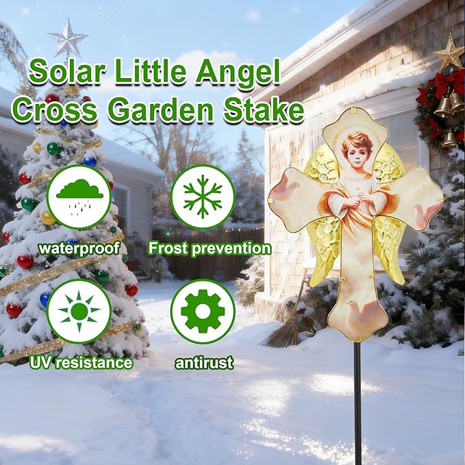 Solar Little Angel, Child Cross Garden Lights for Graves - Angel Wing Memorial Decor, Waterproof Cemetery Solar Stake Lights for Easter, Patio, Yard - Sympathy Gifts for Loved Ones1. Rootora