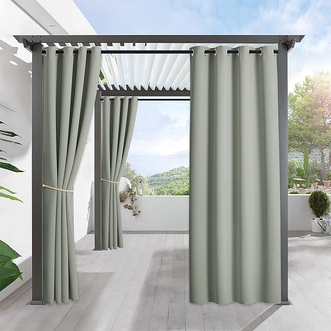 RYB HOME Outdoor Curtains for Patio Waterproof Block Sunlight Thermal Insulated Privacy Assured Thick Outside Curtains for Porch, Gazebo, Pergola, W52 x L84, Sea Green, 1 Panel RYBHOME