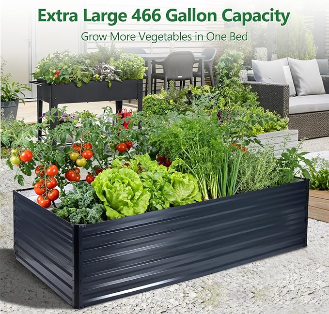 Galvalume Raised Garden Bed 8x4x1.95FT–3X Rust Resistant Aluminum-Zinc Steel,466 Gallon Extra Deep Metal Planter Box, Heavy Duty Outdoor Vegetable Garden Bed for Tomatoes, Potatoes & Root Crops FOYUEE