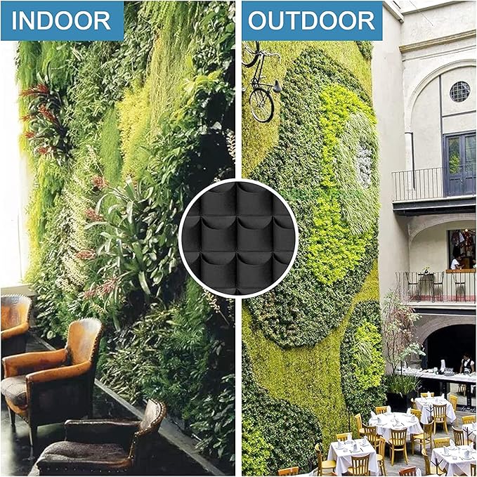 90 Pockets Hanging Planter Bags, Hanging Vertical Wall Mounted Plant Planting Grow Bags, Herb Garden Planter Outdoor Indoor Growing Bag, Gardening Vertical Greening Flower Container(1.1m×1.1m, Black) Pehciroe