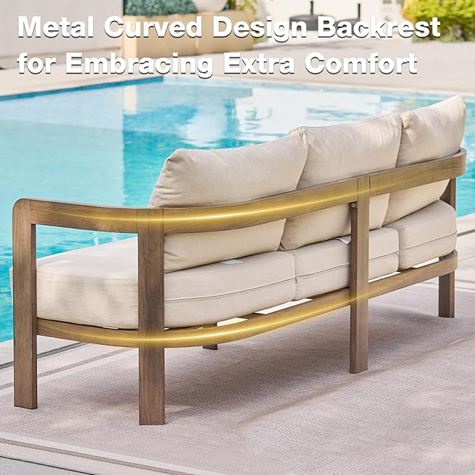 Outdoor Patio Furniture Set, Metal Patio Conversation Set with 6" Thick Cushions, Outdoor Couch and Patio Chairs Set for Backyard Porch Balcony, Beige COMLAXFIELD