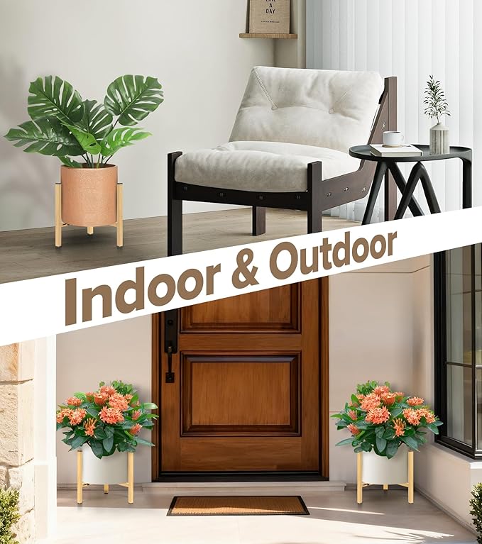 Plant Stand Indoor Adjustable, Metal Modern Indoor Plant Stand, Heavy Duty Plant Stands Outdoor Corner, Stable Plant Holder, Fits 8 to 12 Inches Pots, Black, 1 Pack, Natural Wood-Grain SculptingLightGarden