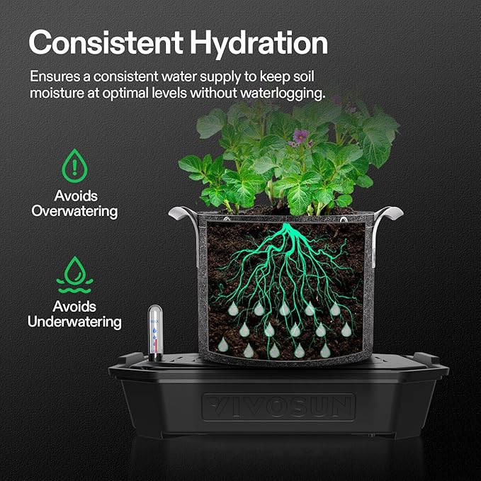VIVOSUN 8-Pack FlexFeed Self-Watering Pots, Auto Irrigation Fabric Pot Base with Water Meter & Maintenance Window, for Use Indoors/Outdoors in Grow Tents, Greenhouses, Gardens VIVOSUN
