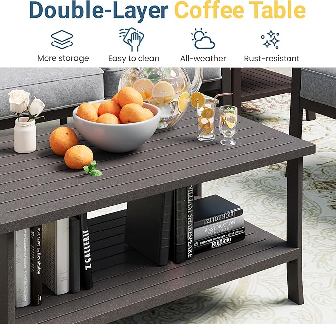 RoyalCraft 3 Seats Outdoor Patio Furniture Set, Outdoor Metal Sectional Furniture with Cushions, Outdoor Conversation Set with Coffee Table for Balcony, Backyard, Garden, Deck, Grey Bringyoubetterlife