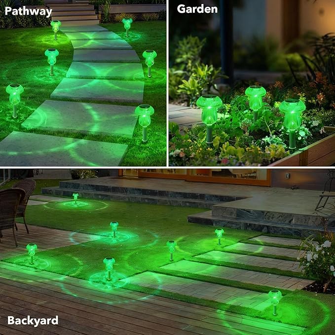 Solar Lights Outdoor, St Patricks Day 8 Pack Mushroom Landscape Lights Waterproof, Solar Powered LED Lighting for Garden Yard Path Pathway Lawn Walkway Driveway Backyard Decor (Green) SolarOutdoorLights
