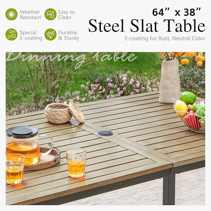 Sophia & William Outdoor Patio Dining Set for 6 | Outdoor Table and Chairs | Removable Seat Cushions | 4 Fixed Chairs | 2 Swivel Patio Dining Chairs | 64" Metal Tabletop with Wood Texture SophiaWilliam