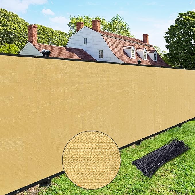 UPGRADE Privacy Fence Screen 6'x24' Sand Outdoor 90% Visibility Blockage 170 GSM Mesh Shade Cover Panels for Backyard,Balcony,Home Decoration with Zip Ties,Customized Avaliable UPGRADE