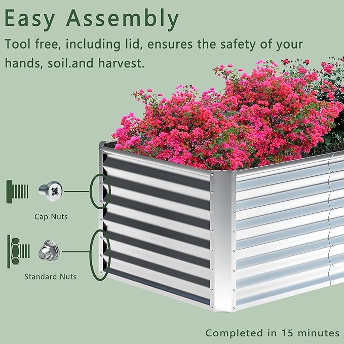 2PCS 8x2x1FT Galvanized Raised Garden Bed,Planter Raised Beds-Metal Garden Box,Large Plant for Outdoor Planting, Vegetables Bed，Flower,herb-Silver Home