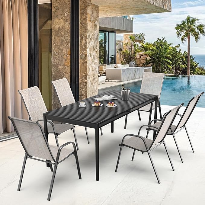 VINGLI Patio Chairs Set of 2 – Stackable Outdoor Dining Chairs with Comfortable Sling High Back Chairs and Armrests for Lawn, Poolside, Courtyard, Balcony, Garden, Yellow VINGLI