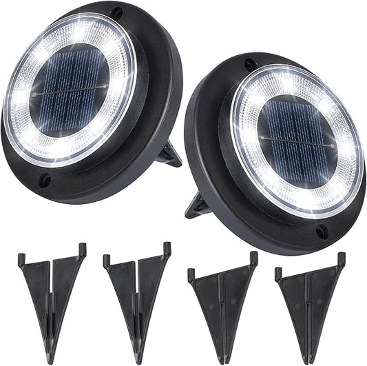 Flacchi Solar Lights Outdoor - Solar Powered Ground Lights Outdoor Solar Disk Light Waterproof Landscape Light for Patio Yard Pathway Walkway Driveway (Cool White, 2 Pack) Flacchi