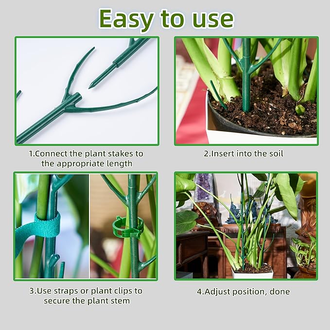 5 Pack Adjustable Plant Support Stakes,Stackable Plant Support Pole with Garden Ties and Clips, Suitable for Monstera,Climbing Plants and Indoor Outdoor Plants Rootora