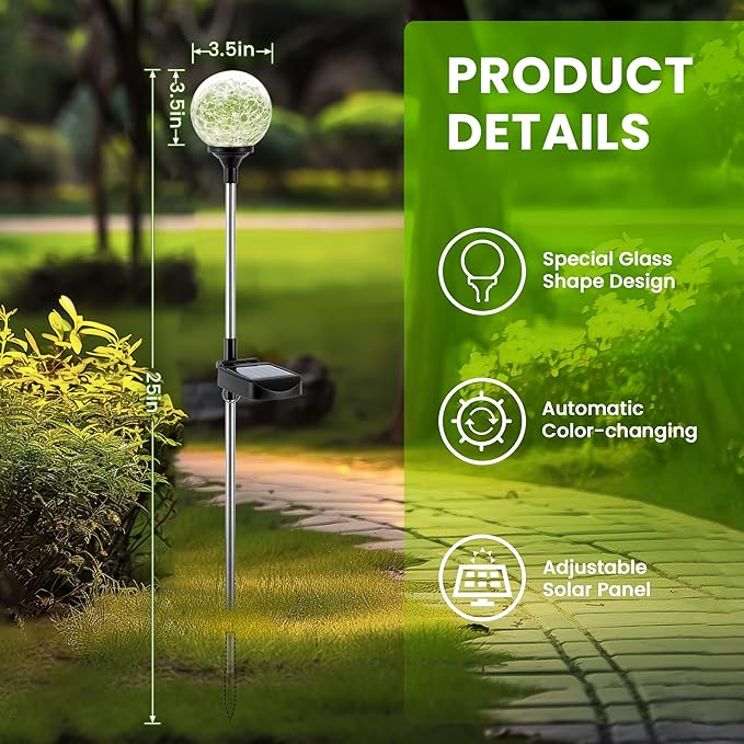 GIGALUMI Solar Garden Lights 3 Pack, Outdoor Solar Lights for Yard Decorative, Christmas Lights Outdoor Decorations Waterproof, Multi-Colored Changing Garden Globes Cracked Glass Ball with LED Lights GIGALUMI