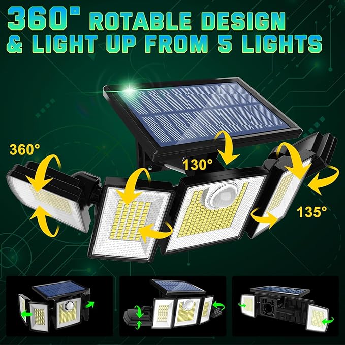 Solar Lights Outdoor Waterproof Motion Sensor - 416 LEDs 3000 Lumens Super Bright 3 Brightness 3 Modes 2400mAh 360° Illumination 32ft Solar Flood Security Light for Outside (With ‎Remote Control, 2) MDCMDCMSolarLightsOutdoor