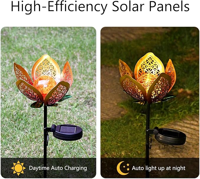 Solar Lights Outdoor Garden Decor,LED Lotus Flower Lamp, Metal Tulip Solar Lawn Lamp for Courtyard Decoration, Garden Gifts for Women YMTengFei