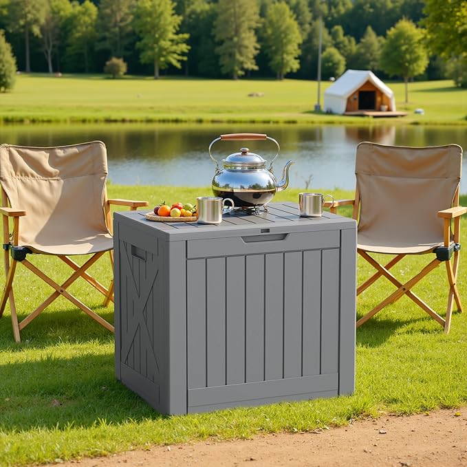 Patiowell 43 Gallon Resin Deck Box, Outdoor Storage Box for Patio Furniture, Deliveries, Pool Supplies,Waterproof and Lockable (Grey) Patiowell