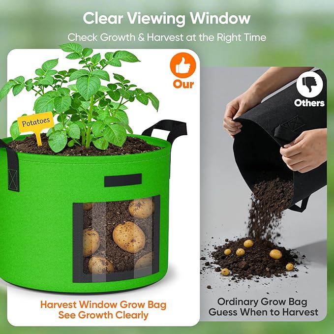 10 Gallon Potato Grow Bags: Set of 5 Colorful Gardening Supplies Fabric Pots with Harvest Window Reinforced Handles - Planting Container for Vegetable Tomatoes Carrot Flowers Balcony Patio Use NESSTU