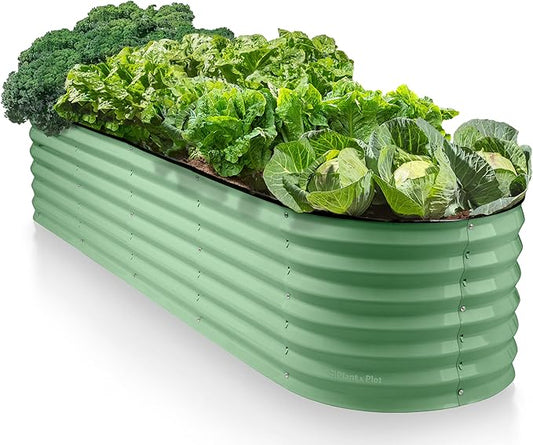 9-in-1 Galvanized Steel Raised Garden Bed // 8×2×1.5 ft Modular Planter for Gardening, Vegetables, Flowers // 18" Tall Metal Raised Garden Beds Outdoor (Light Green) // Patented Design Planter Box PlantPlot