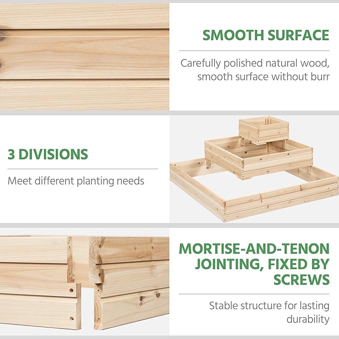 Yaheetech 3 Tier Wooden Raised Garden Bed 44.5'' L×44.5″ W×20.5″ H, 2 PCS Horticulture Open-Bottom Planter Raised Garden Bed for Flowers/Herbs/Vegetables Planter Flower Box Yaheetech