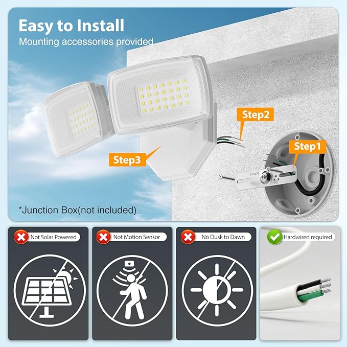Onforu 3200LM Flood Lights Outdoor, 32W 6500K LED Security Light Manual Switch Controlled, IP66 Waterproof Outdoor Lights, Wall Mount Exterior Flood Light with 2 Adjustable Heads Floodlights Outside Onforu