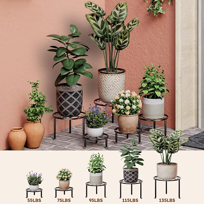 5 Pack Metal Plant Stand Heavy Duty Metal Plant Shelf for Multiple Plants Anti-Rust Iron Flower Pot Stand Holder for Home Garden Rootora