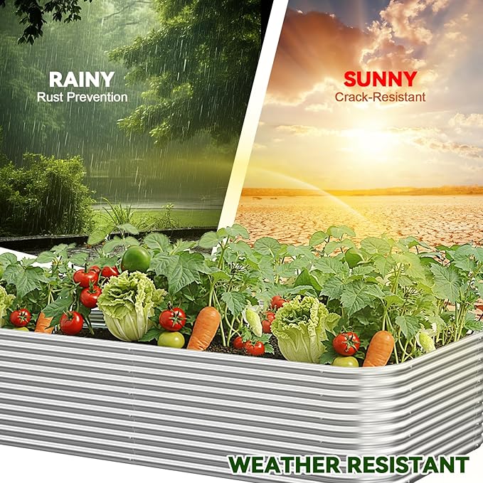 2 Pack Tall 8x3FT Raised Beds for Gardening, Corrugated Galvanized Steel Raised Garden Bed, Outdoor Metal Above Ground Garden Bed for Vegetables and Flowers OZMSHF