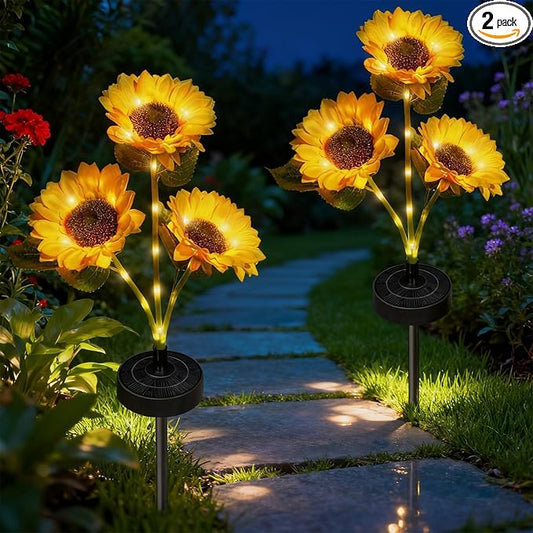 Upgraded Solar Sunflower Lights, 2 Pack Solar Garden Lights with Bigger Round Panel, 40-Hour Runtime for Indoor & Outdoor Decor, Waterproof for Patio Yard Garden Rootora