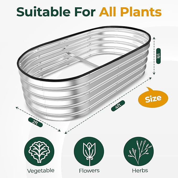 Utopia Home Galvanized Raised Garden Bed Kit 4x2x1ft, Planter Box Raised Garden Beds Outdoor, Easy Assembly Metal Raised Bed for Gardening Vegetables, Fruits, Flowers - Pack of 01 - Silver UTOPIAHOME