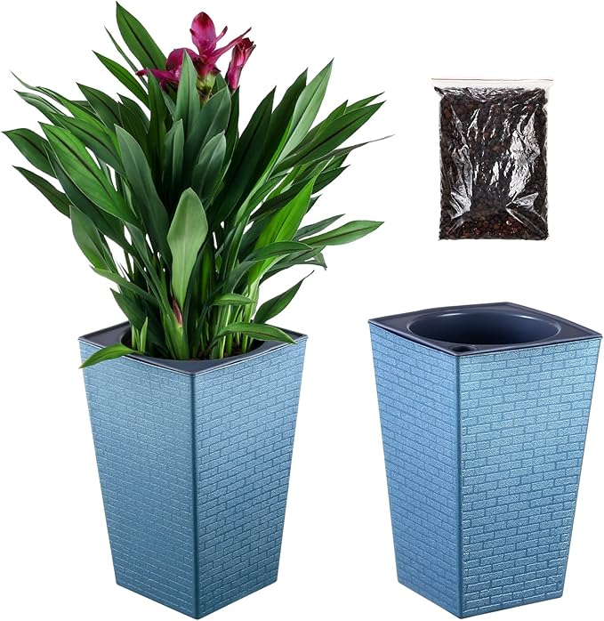 2 Pack Self Watering Planters 10.7" x 6.9" Planter for Indoor Plants Self Watering Violet Pots Plastic Flower Pots Square Planter with a Bag of Clay Pebbles, Blue Planterhoma