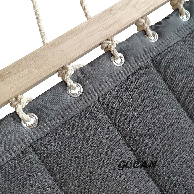 Quilted Fabric Double Hammock Won't flip with Stand and Spreader Bars,Safer and Sturdier,Quality Hammocks for Outdoor Indoor Patio Yard Two Sided Dual use Deep Grey GOCAN