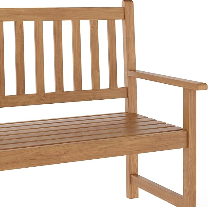Flash Furniture Adele Commercial Indoor/Outdoor Acacia Wood Bench, 2-Person Slatted Patio Loveseat, for Use in Yard, Garden, Porch, or Park, Brown FlashFurniture