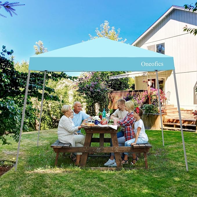 Canopy Tent, 10X10 FT Pop Up Canopy Outdoor Instant Tent Slant Legs with Carrying Bag, Portable Gazebo Shelter for Patio Deck Garden and Beach - 8X8 FT Canopy Cover (Cyan Blue) Oneofics