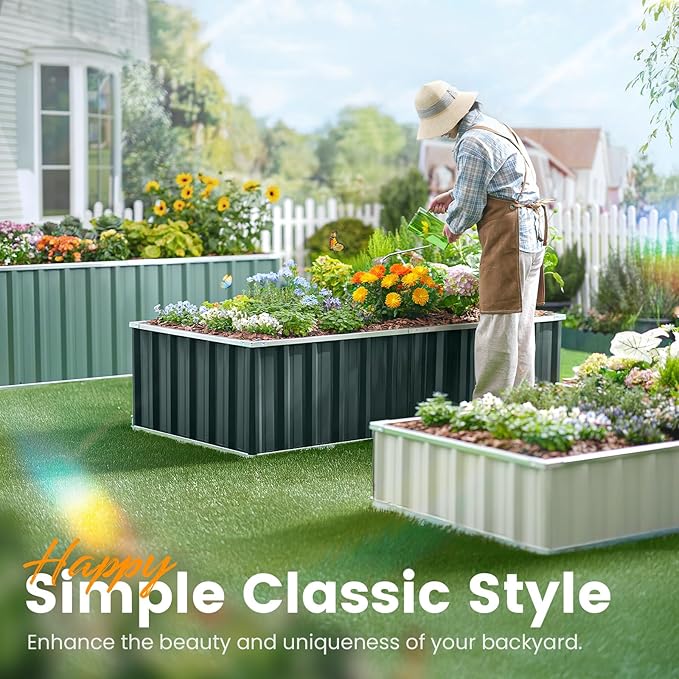 KING BIRD Raised Garden Bed 101" x 36" x 12" 4 Installation Methods for DIY Galvanized Steel Metal Planter Kit Box with 2 Pairs of Gloves (Dark Grey) KINGBIRD