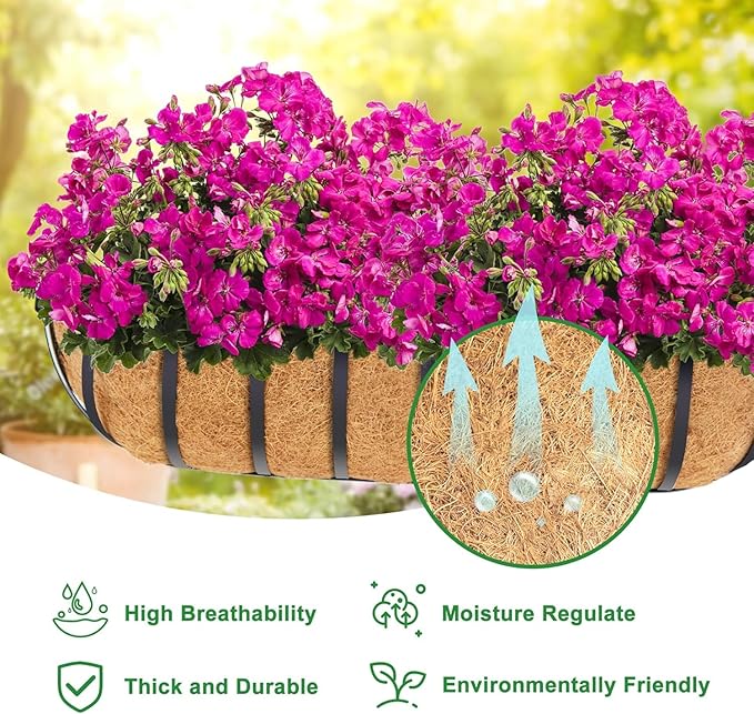 Y&M 24" Coco Liner for Window Box Deck Basket Planter Trough Coconut Fiber Liners, 2pcs Trough Coco Liner Pre-Formed Replacement YM