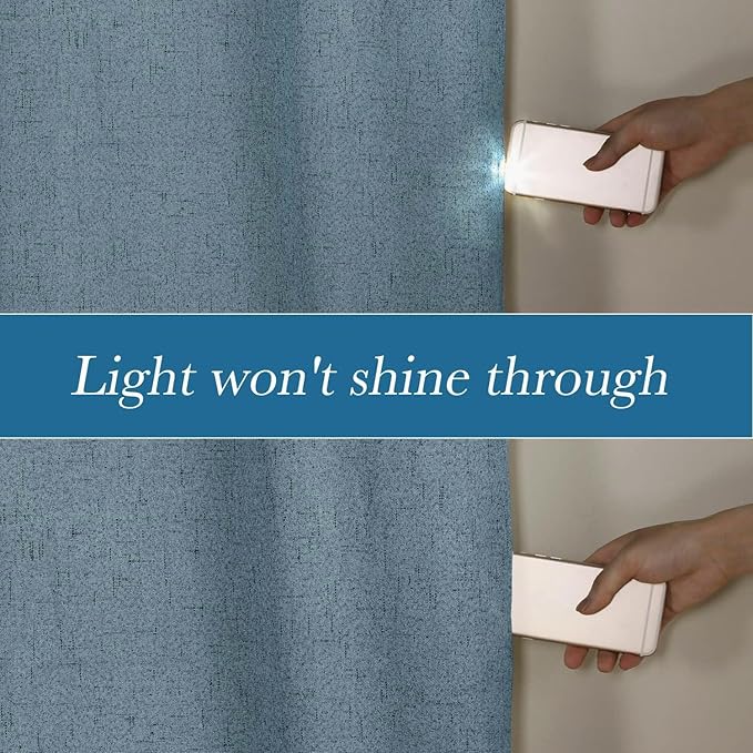 H.VERSAILTEX Linen Blackout Curtains Durable Thick Textured Linen Look 100% Blackout Patio Door Curtain Anti Rust Grommet Extra Wide Sliding Door Curtain Panel, W100 x L84 inch - Stone Blue HVERSAILTEX