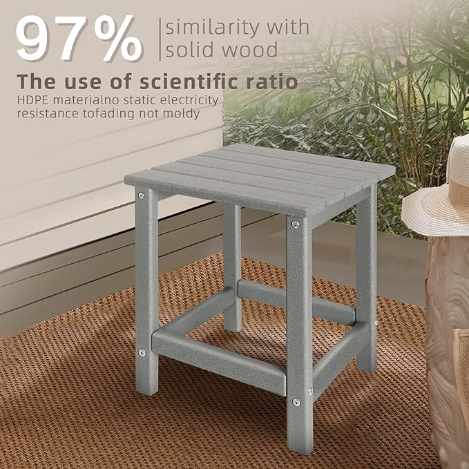 Outdoor Side Tables Adirondack, HDPE Small Table for Patio,Outside End Table for Porch, Deck, Pool, Weather Resistant/Easy Maintenance GARDENSTAR