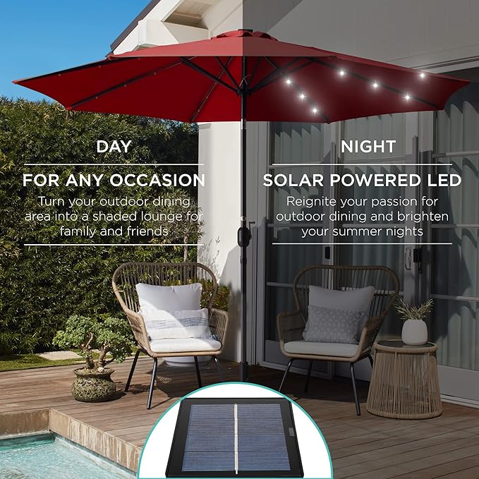 Best Choice Products 10ft Solar Polyester LED Lighted Patio Umbrella w/Tilt Adjustment and UV-Resistant Fabric BestChoiceProducts