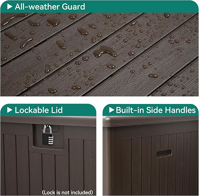 YITAHOME XXL 230 Gallon Large Deck Box,Outdoor Storage for Patio Furniture Cushions,Garden Tools with Flexible Divider,Waterproof,Lockable (Brown) YITAHOME