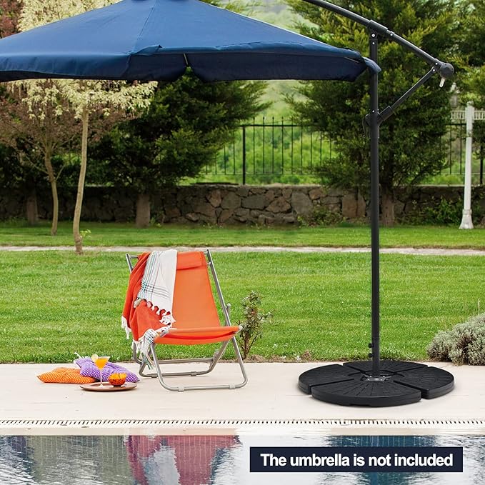 Tangkula 4 Pieces 185lbs Cantilever Offset Patio Umbrella Base, Water & Sand Filled Heavy Duty Outdoor Umbrella Stand, Fan-Shaped Umbrella Base Weights Plate Set with Easy to Fill Spouts TANGKULA