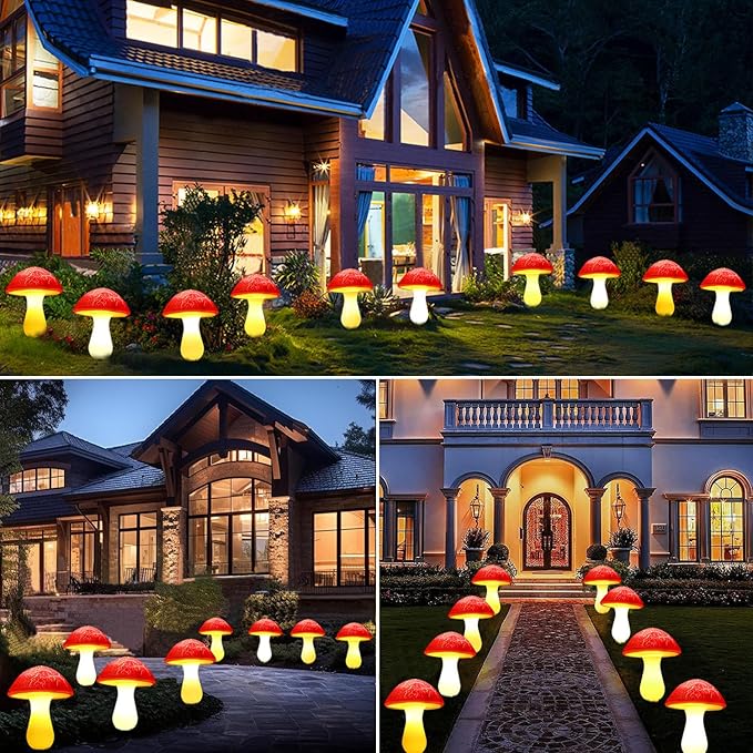 Solar Mushroom Lights Garden Decor 8 Red Crack Mushrooms Outdoor Decor Stake Lights, Waterproof Solar Pathway Light Gardening Gifts for Landscape Easter Gnomes Yard Halloween Christmas Decorations Viewpick