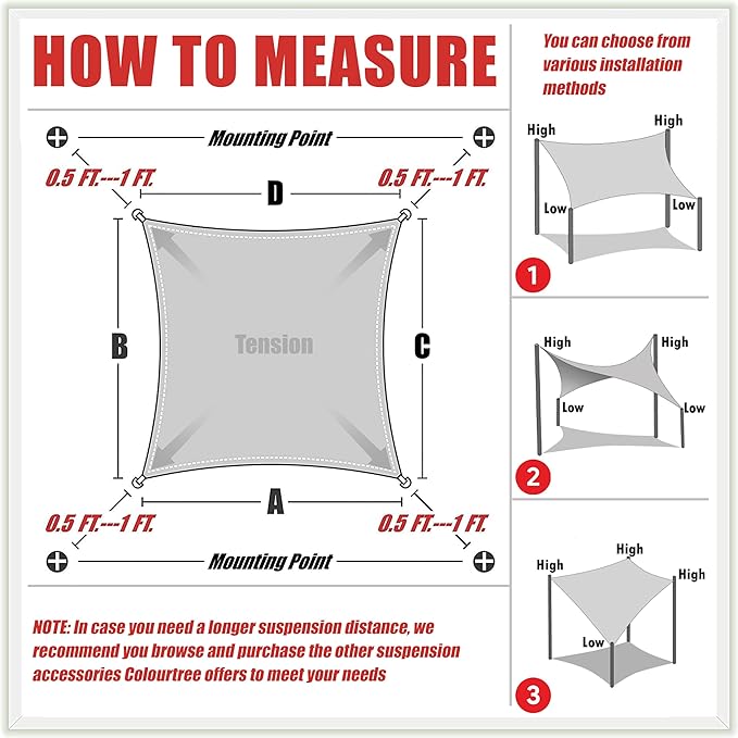 ColourTree TAPR1616 Custom Size 15' x 22' Blue Sun Shade Sail Canopy UV Block UPF50 Rectangle - Commercial Standard Heavy Duty - 190 GSM - 3 Years Warranty ColourTree