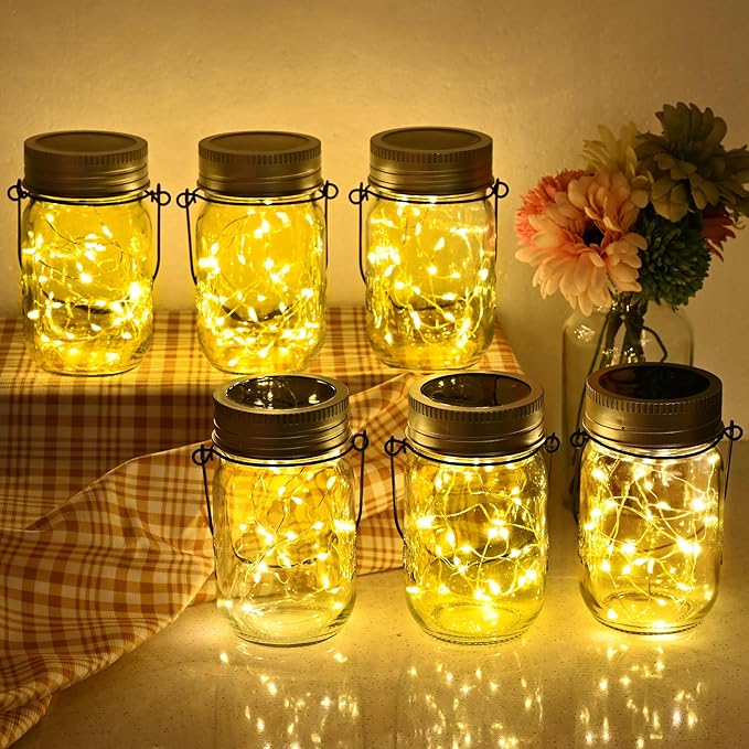 GIGALUMI Solar Mason Jar Lights, 8 Pack 30 Led String Fairy Lights Garden Lights Outdoor Waterproof Hanging Solar Lanterns for Outdoor, Garden, Patio, Lawn, Balcony Decoration GIGALUMI