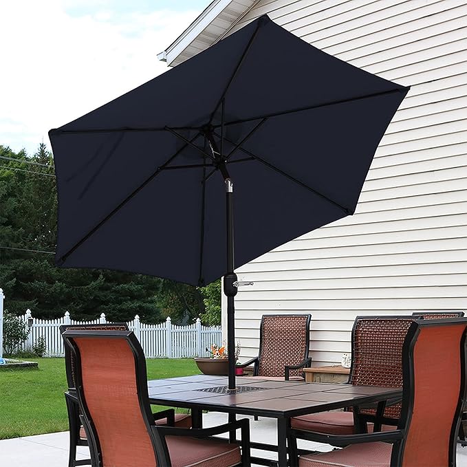 Sunnydaze Outdoor Patio Umbrella - Polyester Table Market Umbrella with Push-Button Tilt and Crank - 6 Sturdy Ribs - Blue - 7.5ft SunnydazeDecor