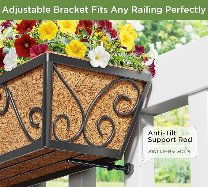 Y&M 30 Inch Butterfly Window Deck with Coco Liner, Fence Metal Hanging Flower Planter Window Basket Deck Railing Planter Boxes for Outdoor Garden Lawn 4pcs YM