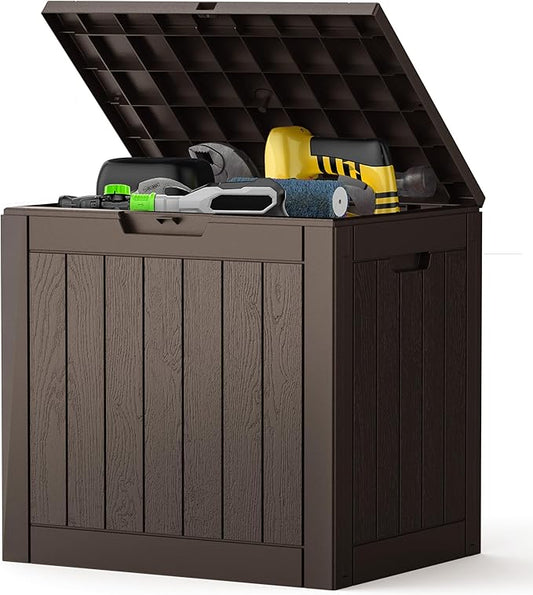 NEWBULIG 31 Gallon Deck Box, Weatherproof Resin Lockable Outdoor Storage for Secure Package Deliveries and Indoor Storage in Garden or Patio, Backyard NEWBULIG