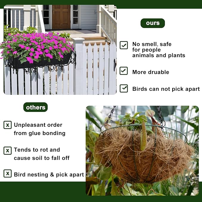 2PCS 24Inch Rectangle Window Box Liner Felt Planter Basket Liner Insert Black Plant Container Liners Non Woven Fabric Liner for Garden Fence Wall Railing Hanging Flower Pot - Avoid Bird Nesting Fantang