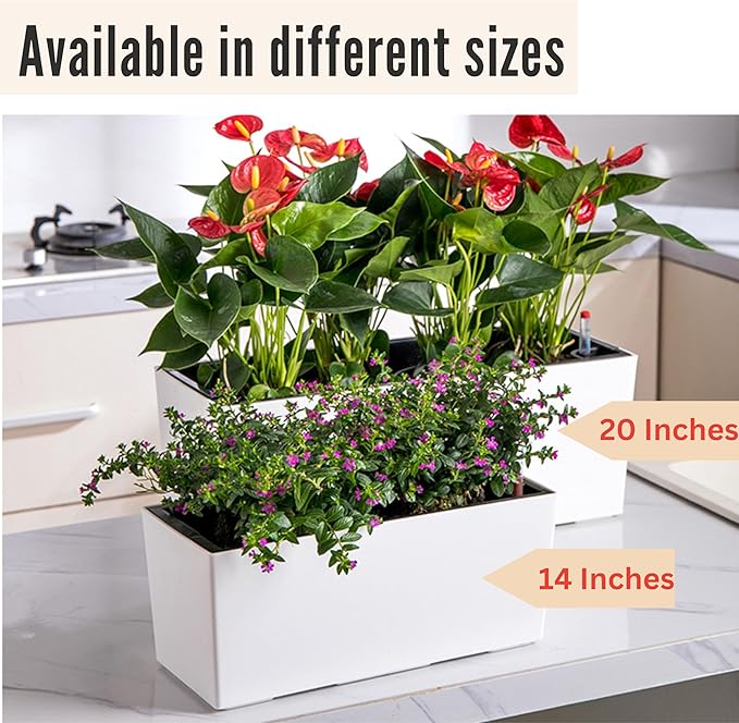 LaLaGreen Wall Planter for Outdoor (2 Pack, 20 Inch) White Self Watering Rectangular Window Boxes Planters to Attach to House with Bracket, Country Vertical Plant Wall Holder Indoor Garden Minimalist L%C3%A1L%C3%A1Green